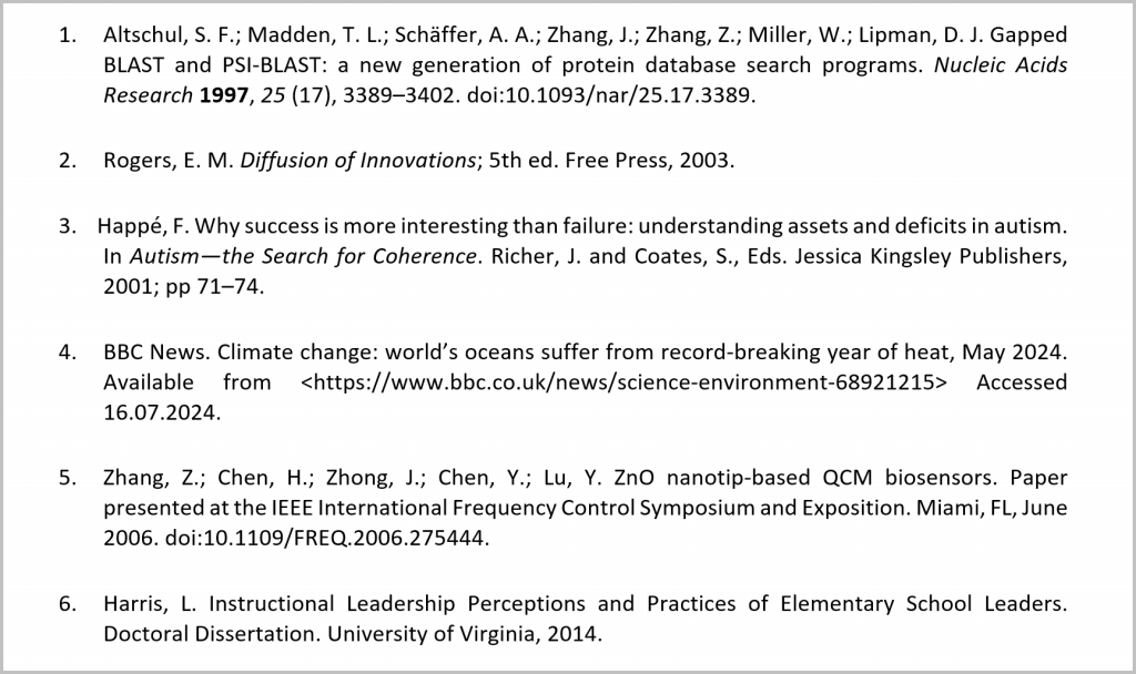 Example references in the Elsevier 9a style