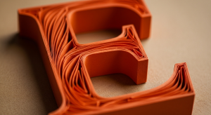 An orange letter E made of paper, representing Elsevier.